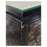 Vintage Asian Style Black Lacquered Chest with Painted Scenes, 3 Drawers