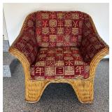 Woven Rattan Armchair with Asian Style Upholstery