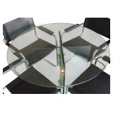 Modern Glass Round Dining Table with 4 Black Metal Chairs