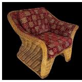 Woven Rattan Armchair with Asian Style Upholstery