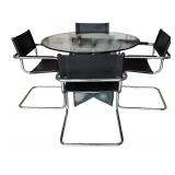 Modern Glass Round Dining Table with 4 Black Metal Chairs
