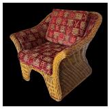 Woven Rattan Armchair with Asian Style Upholstery