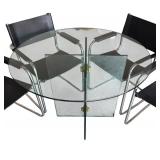 Modern Glass Round Dining Table with 4 Black Metal Chairs