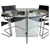 Modern Glass Round Dining Table with 4 Black Metal Chairs