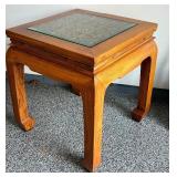 Wood and Metal Square End / Accent Table with Inlay from an Antique Screen from a Temple in Shanghai