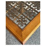 Wood and Metal Square End / Accent Table with Inlay from an Antique Screen from a Temple in Shanghai
