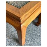 Wood and Metal Square End / Accent Table with Inlay from an Antique Screen from a Temple in Shanghai