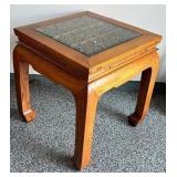 Wood and Metal Square End / Accent Table with Inlay from an Antique Screen from a Temple in Shanghai