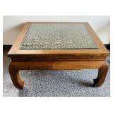 Wood and Metal Square Coffee Table with Inlay from an Antique Screen from a Temple in Shanghai