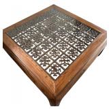 Wood and Metal Square Coffee Table with Inlay from an Antique Screen from a Temple in Shanghai