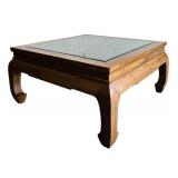 Wood and Metal Square Coffee Table with Inlay from an Antique Screen from a Temple in Shanghai