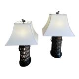 Pair of 30" Table Lamps with Ornate Metal Bases