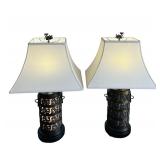 Pair of 30" Table Lamps with Ornate Metal Bases