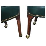 Pair of Leathercraft Kirkwood Accent Chairs / Pair of Leathercraft Green Leather Captains Chairs with Wood Frame