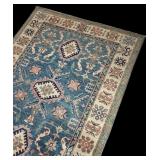 Handwoven Oriental Rug with Blue and Ivory Pattern
