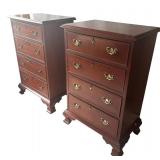 Pair of Craftique Heirloom Mahogany Bed Side Tables / Pair of Craftique Chippendale Style Mahogany Four Draw Night Stands