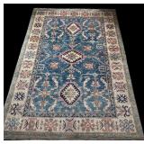 Handwoven Oriental Rug with Blue and Ivory Pattern