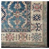 Handwoven Oriental Rug with Blue and Ivory Pattern
