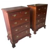 Pair of Craftique Heirloom Mahogany Bed Side Tables / Pair of Craftique Chippendale Style Mahogany Four Draw Night Stands