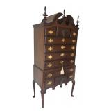 Kindel New England Style Mahogany Dresser / Kindel Mahogany Highboy Chest with Brass Hardware