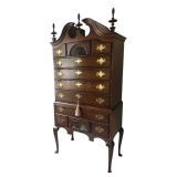 Kindel New England Style Mahogany Dresser / Kindel Mahogany Highboy Chest with Brass Hardware