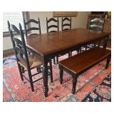 Dining Table Set with 5 Chairs and Bench / Farmhouse Style Dining Table Set