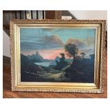 Framed Landscape Painting with Ornate Frame