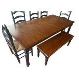 Dining Table Set with 5 Chairs and Bench / Farmhouse Style Dining Table Set