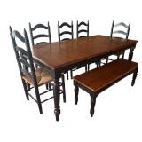Dining Table Set with 5 Chairs and Bench / Farmhouse Style Dining Table Set