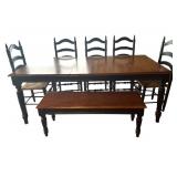 Dining Table Set with 5 Chairs and Bench / Farmhouse Style Dining Table Set