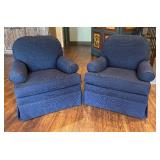 Pair of Devonshire Transitional Swivel Rocker Armchairs by Ethan Allen