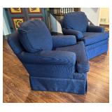 Pair of Devonshire Transitional Swivel Rocker Armchairs by Ethan Allen