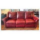 Stylish Red Leather Reclining Sofa / Couch with Rivet Details