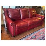Stylish Red Leather Reclining Sofa / Couch with Rivet Details