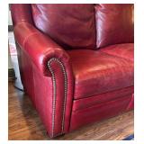 Stylish Red Leather Reclining Sofa / Couch with Rivet Details