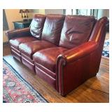 Stylish Red Leather Reclining Sofa / Couch with Rivet Details
