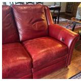 Stylish Red Leather Reclining Sofa / Couch with Rivet Details