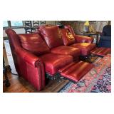 Stylish Red Leather Reclining Sofa / Couch with Rivet Details