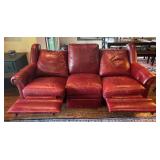 Stylish Red Leather Reclining Sofa / Couch with Rivet Details
