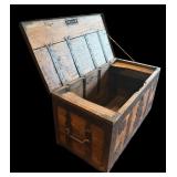 Antique Wooden Storage Trunk with Iron Hardware