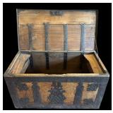 Antique Wooden Storage Trunk with Iron Hardware