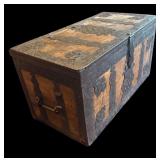 Antique Wooden Storage Trunk with Iron Hardware