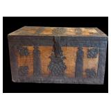 Antique Wooden Storage Trunk with Iron Hardware