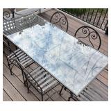 Glass Top Patio Dining Table with 6 Wrought Iron Chairs