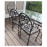 Glass Top Patio Dining Table with 6 Wrought Iron Chairs