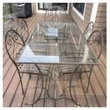Glass Top Patio Dining Table with 6 Wrought Iron Chairs