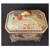 Vintage Satsuma Style Lidded Porcelain Box with Ornate Feet