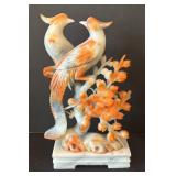Carved Stone Sculpture with Two Birds and Flower Motif