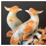 Carved Stone Sculpture with Two Birds and Flower Motif