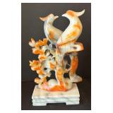 Carved Stone Sculpture with Two Birds and Flower Motif
